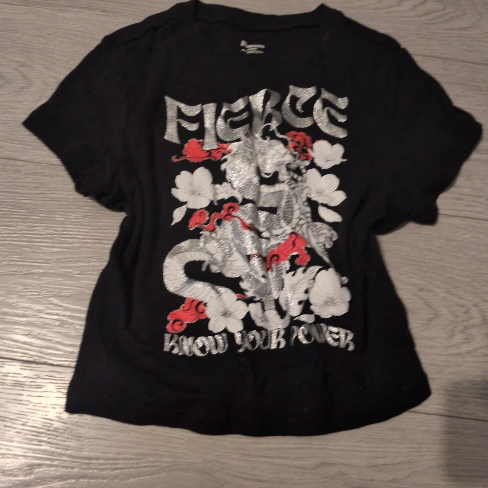 Fierce Graphic Black Tee with Silver & Red Print